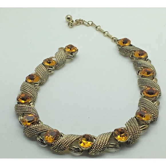 Coro  Pegasus Parure Set  Amber Topaz Necklace Bracelet Brooch Clip On Earrings - Picture 7 of 9